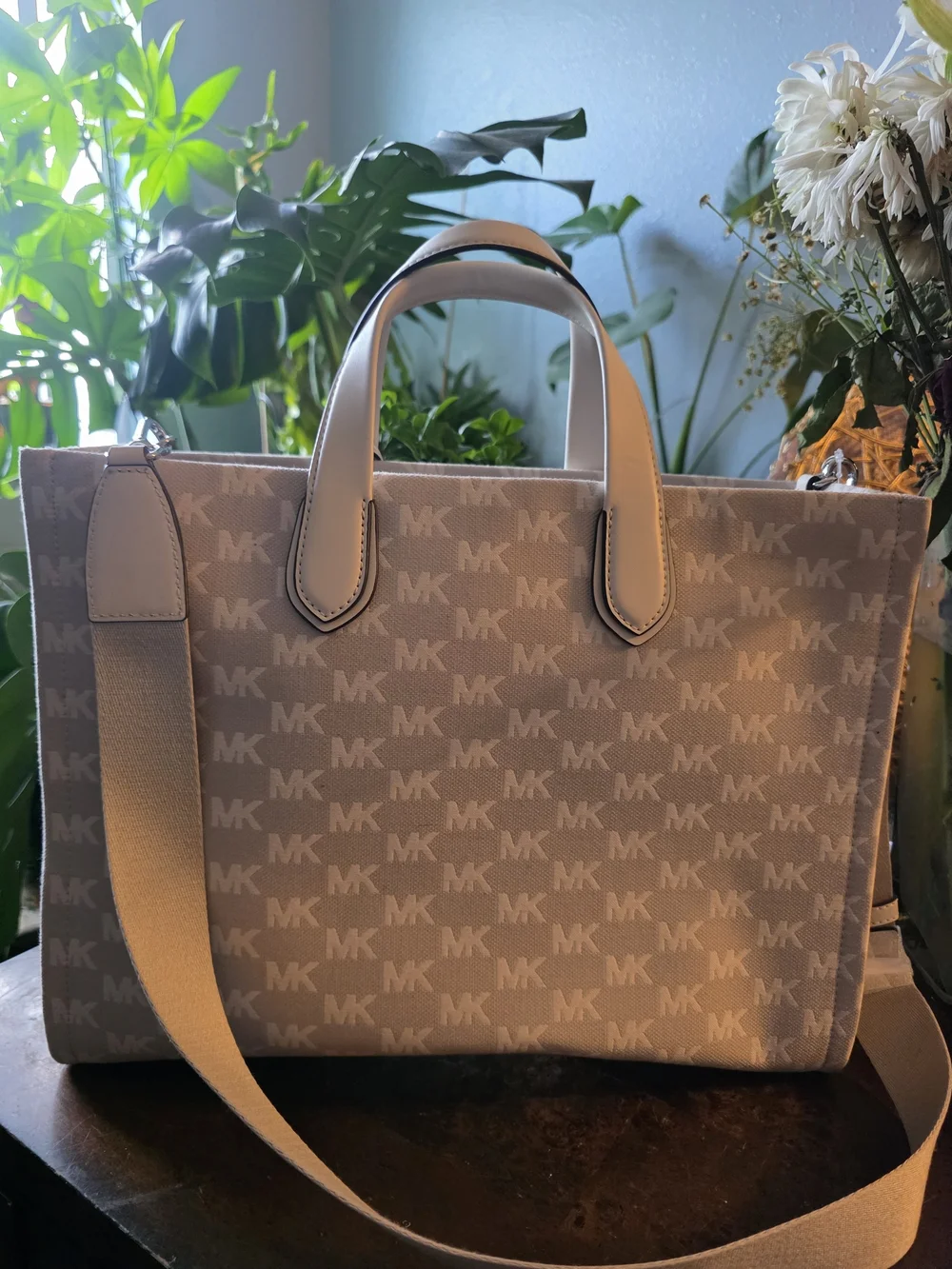 Michael Kors Beige Tan MK Monogram Tote